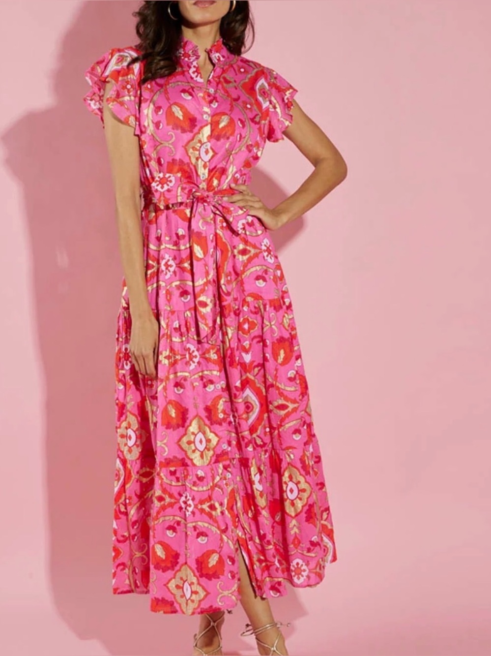 Jude Connally Mirabella Tiered Floral Ruffle Maxi in Gilded Garden Peony Large